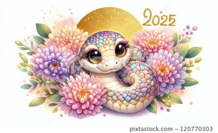 Adorable Snake Illustration for 2025 with Generative AI. 120770303