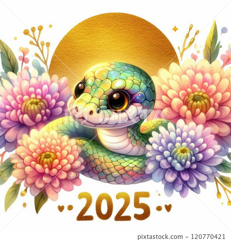 Adorable Snake Illustration for 2025 with Generative AI. 120770421