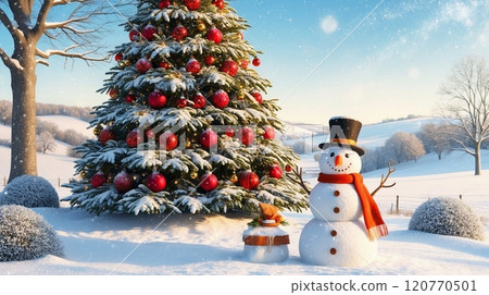 Christmas tree and snowman 120770501