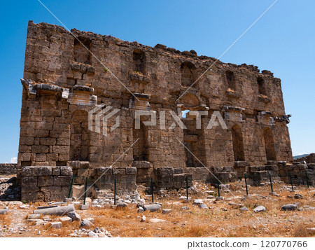 Ruined facade of Nymphaeum in Aspendos Ruined facade of Nymphaeum in Aspendos 120770766