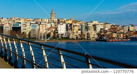 Cityscape of Beyoglu district with Galata Tower across Golden Horn, Istanbul 120770776