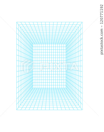 Cyberpunk 3d grid tunnel, brutal art geometry grid pattern figure graphic, cyberpunk geometric mesh shape symbol, futuristic abstract net structure object, 90s retro trendy 3d wireframe form icon. 120771192