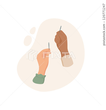 Hand hold needle, flat tailor tool illustration, hand drawn dressmaking supplies element, vector fashion decoration object, doodle sewing craft accessories design, Hand hold needle, flat tailor tool illustration, hand drawn dressmaking supplies element, vector fashion decoration object, doodle sewing craft accessories design, 120771247