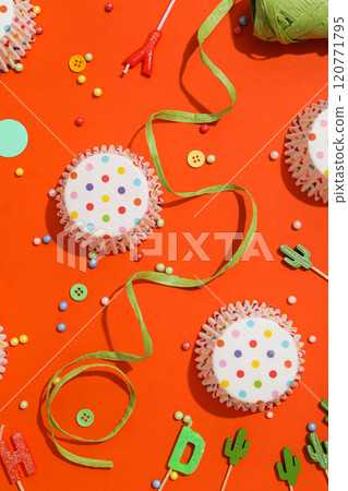 Concept of party decor and confetti, with cacti. Concept of party decor and confetti, with cacti. 120771795