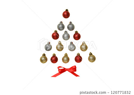 Happy New Year, shiny Christmas balls hanging in the shape of a Christmas tree, created with Generative AI technology, PNG 120771832
