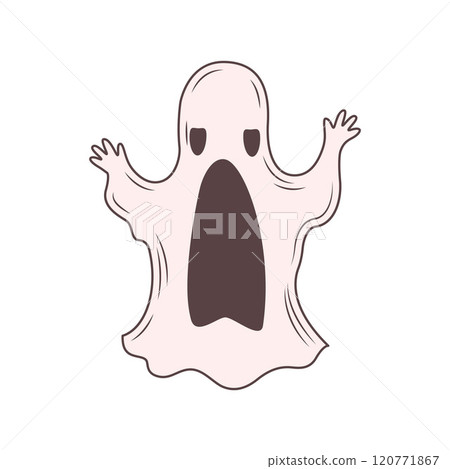 Cute Scary Horrible Ghost Horror Cartoon Character Wearing White Cloth Cute Scary Horrible Ghost Horror Cartoon Character Wearing White Cloth 120771867
