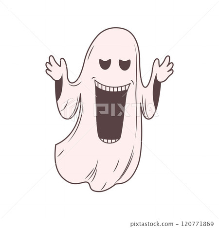 Cute Scary Horrible Ghost Horror Cartoon Character Wearing White Cloth 120771869
