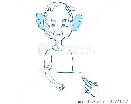 Anxiety over blood sampling - Hand-drawn vector illustration of an old man feeling scared 120771992