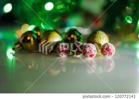 Christmas tree decorated with toys. 120772141