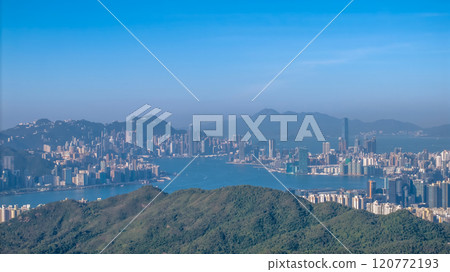 Hong Kong Skyline with Skyscrapers and Harbor, Nov 30 2021 120772193