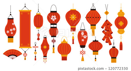 Asian holidays decoration flat color vector objects set 120772330
