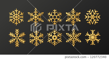 Shiny golden snowflakes realistic color icons collection 120772340