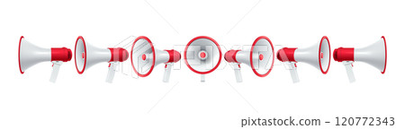Megaphones side and front views realistic vector illustration 120772343