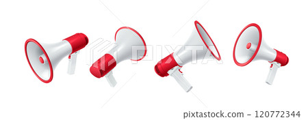 Megaphones with red parts realistic vector illustration set 120772344