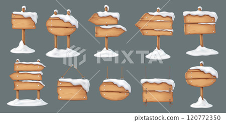 Wooden signposts of various shapes realistic color icons set 120772350