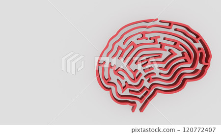 The red Brain maze on white background  3d rendering. 120772407