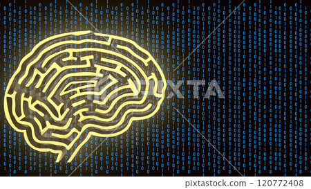 The Gold Brain maze on Digital background 3d rendering. The Gold Brain maze on Digital background 3d rendering. 120772408