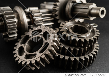Gear and cogs wheels, clock mechanism, brass metal engine industrial. Gear and cogs wheels, clock mechanism, brass metal engine industrial. 120772788