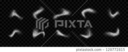 White powder splash collection. Grunge grain spray texture set. Dotted curved smudged brush stain pack. Sand noise splattered overlay bundle. Abstract stipple fluid grain gradient shapes. Vector White powder splash collection. Grunge grain spray texture set. Dotted curved smudged brush stain pack. Sand noise splattered overlay bundle. Abstract stipple fluid grain gradient shapes. Vector 120772815