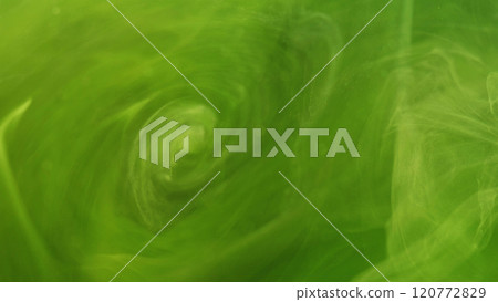 Smoke vortex. Paint fluid. Defocused bright green yellow cloud splash ink mist swirl flow wave moving on abstract art background. 120772829