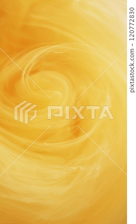 Smoke swirl. Vortex rotation. Defocused bright yellow cloud paint ink mist whirl vapor steam moving on abstract art background. 120772830