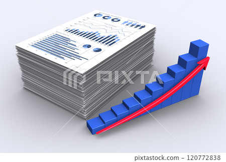 3D graph and pile of business documents 120772838