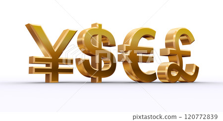 3D currency symbols: dollar, yen, euro, pound 120772839