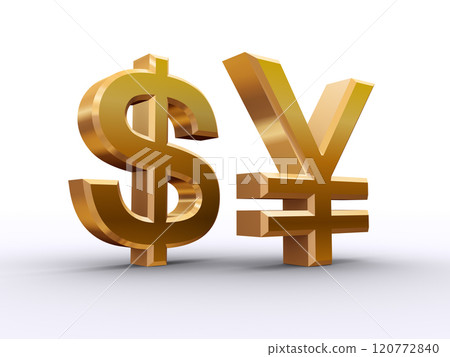 3D貨幣標記、美元和日元 120772840