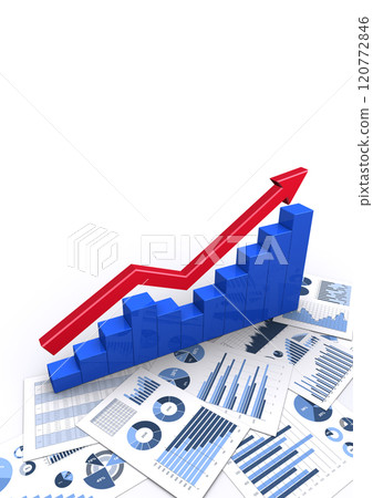 V-shaped recovery 3D arrow and bar graph and business data 120772846
