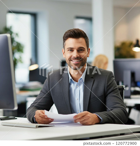 Businessman in a suit working in the office 120772900