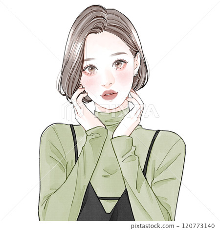 Woman with hands on cheeks Woman with hands on cheeks 120773140