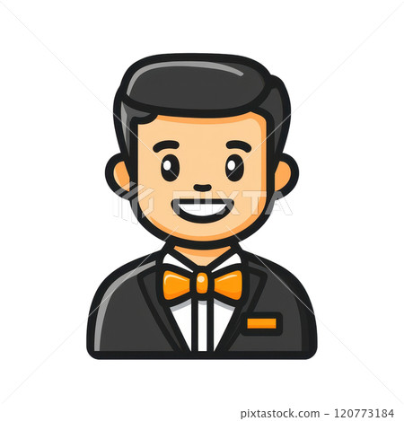 Friendly Hotel Staff Icon with Bow Tie and Welcoming Smile 120773184