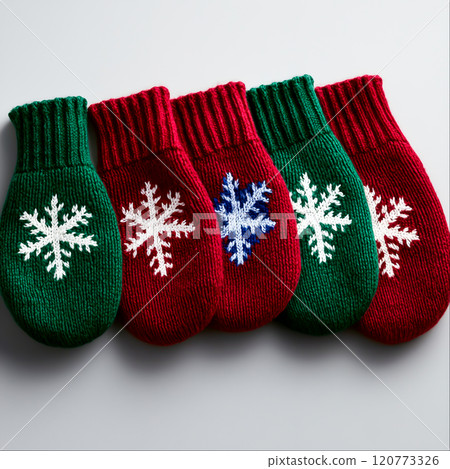 Colorful Knitted Mittens with Snowflake Patterns for Winter Season 120773326