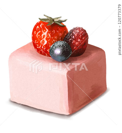 Raspberry cake hand drawn illustration 120773379
