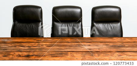 Modern Conference Table with Three Black Leather Chairs Modern Conference Table with Three Black Leather Chairs 120773433