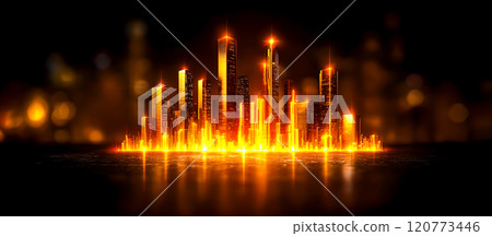 Glowing City Skyline at Night with Bright Light Effects Glowing City Skyline at Night with Bright Light Effects 120773446