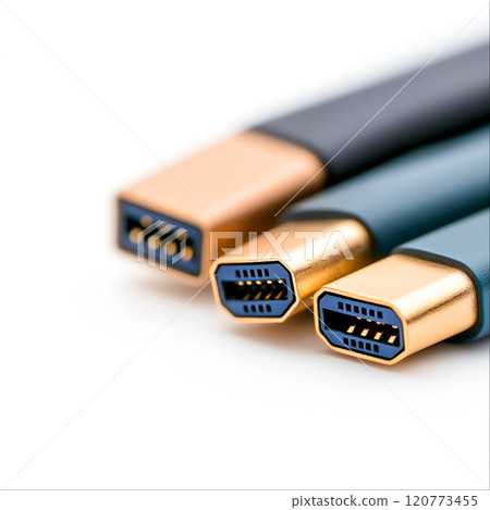 Close-Up of USB-C Connectors with Gold-Plated Tips on White Background Close-Up of USB-C Connectors with Gold-Plated Tips on White Background 120773455