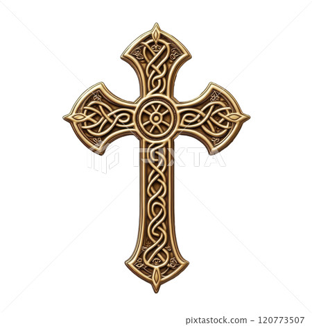 Ornate Celtic Cross Icon in Decorative Golden Metallic Design Ornate Celtic Cross Icon in Decorative Golden Metallic Design 120773507