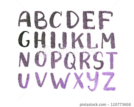 Hand-painted watercolor alphabet in purple: a creative and artistic typography 120773608