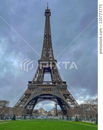 The Eiffel Tower is a wrought iron lattice tower in Paris, France 120773775