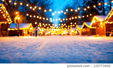 Winter Evening Festival with Sparkling Lights and Snowy Landscape 120773808