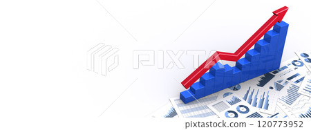 V 形恢復 3D 箭頭和長條圖以及業務材料 120773952