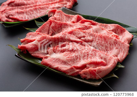 用於壽喜燒和鐵板燒的黑毛和牛牛肩腰肉和大腿肉 120773968