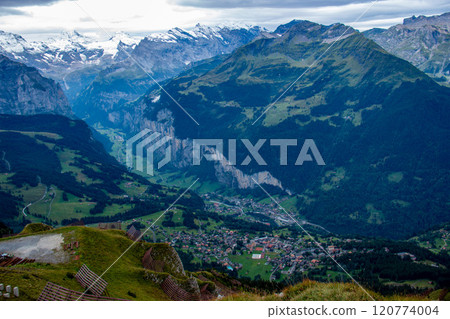 從瑞士格林德爾瓦爾德 Männliffen 山頂欣賞勞特布龍嫩山谷的景色 120774004