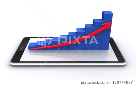上升的3D長條圖和智慧型手機，良好效能的形象 120774057