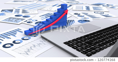 Laptop and rising 3D graph, business growth image Laptop and rising 3D graph, business growth image 120774168
