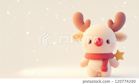 Cute reindeer with red nose and festive scarf Cute reindeer with red nose and festive scarf 120774280