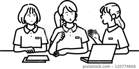 Illustration of three nurses having a meeting... - Stock Illustration ...