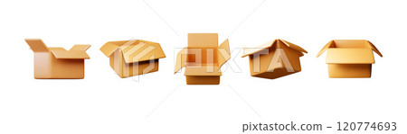 3D open carton packaging box set isolated on white 120774693