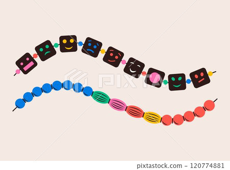 Friendship bracelet vector set. Necklace made of beads. Handmade jewelry. Doodle illustration. 120774881